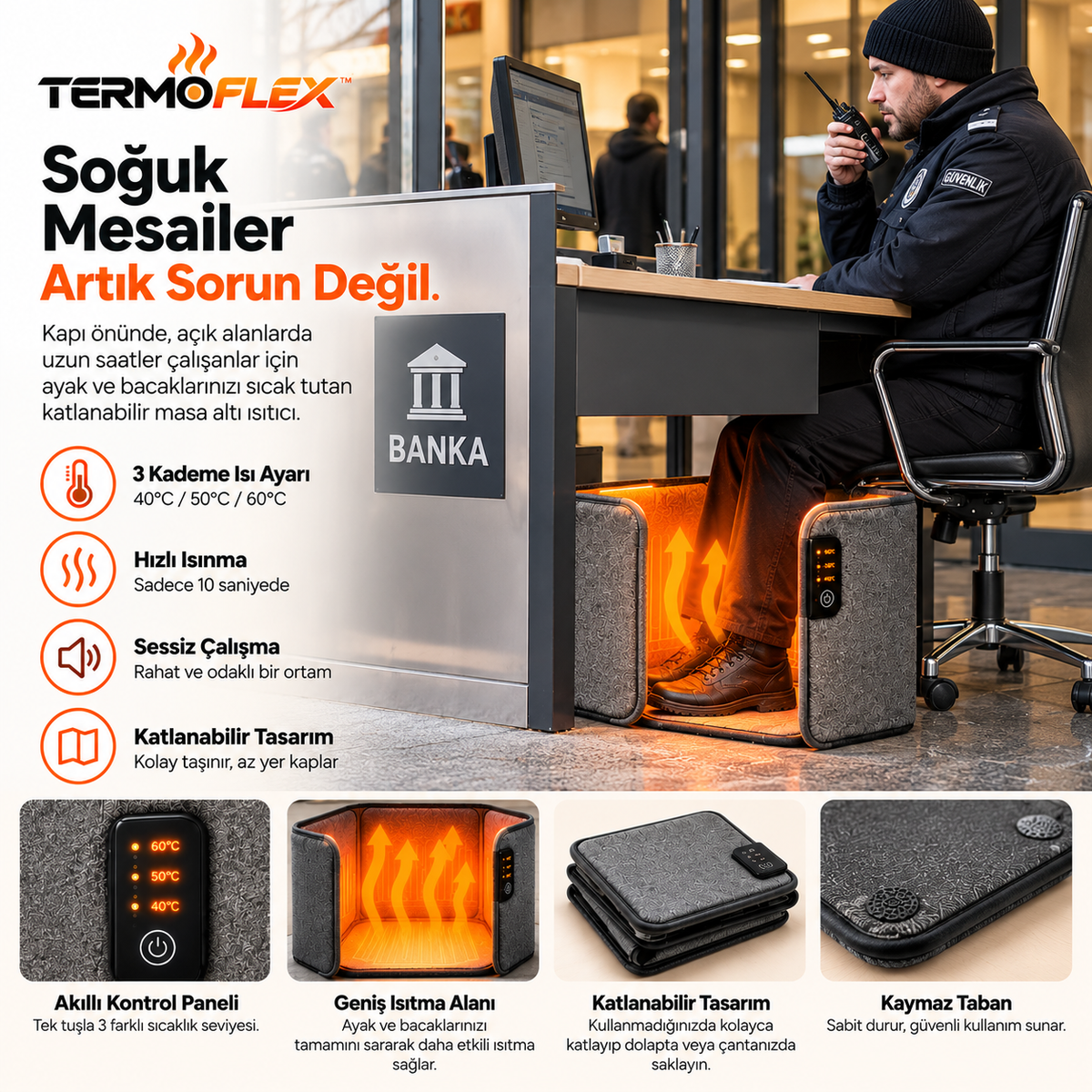 TERMOFLEX banka giriş güvenlik personeli kullanım görseli