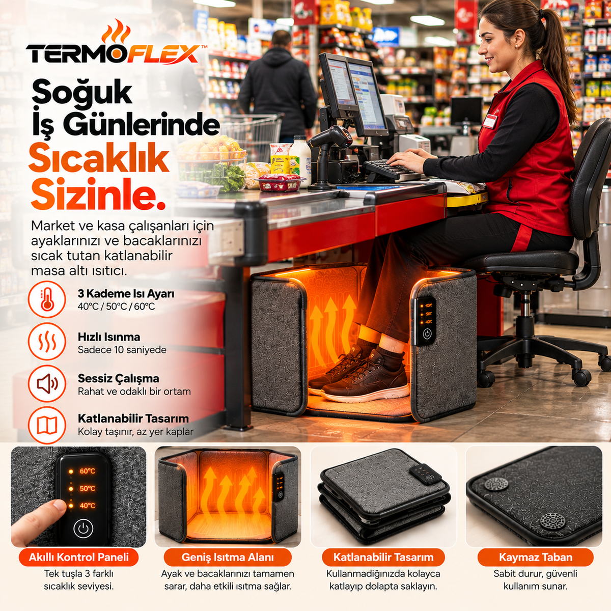 TERMOFLEX market ve kasa çalışanı kullanım görseli
